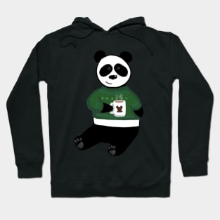 Panda drinking coffee in a christmas sweater Hoodie